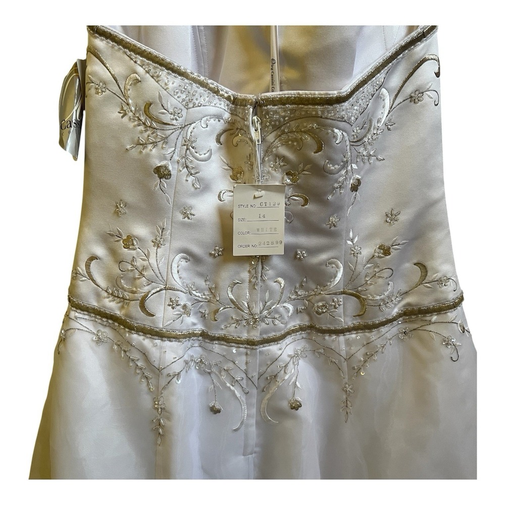 Oleg Cassini Strapless Beaded Satin Embroidered Wedding Dress Size 14 CT129 NWT - Picture 5 of 9